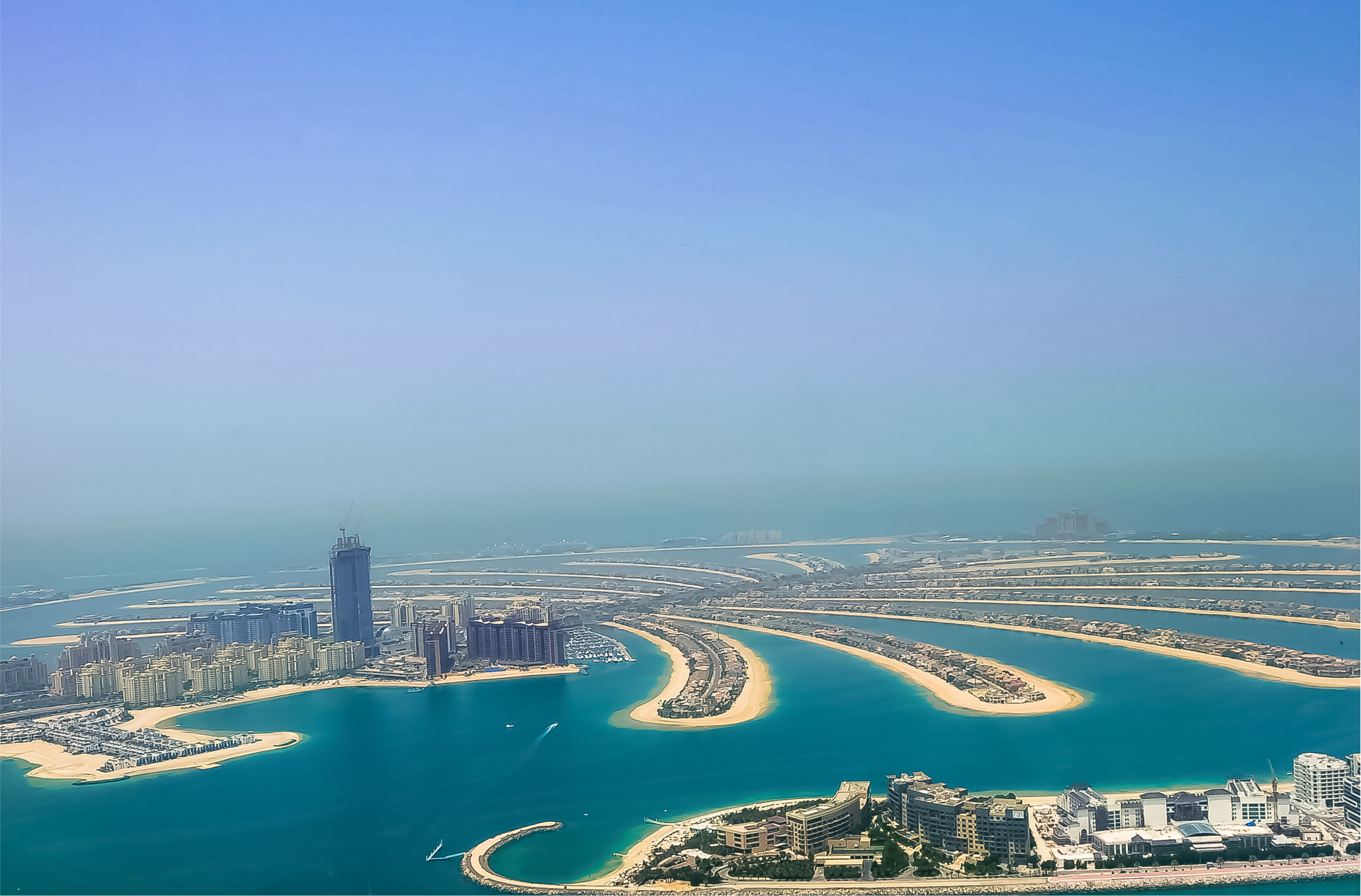 helicopter view of the palm jumeirah beach
